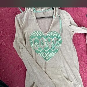 Gray Hoodie with Teal Heart Design